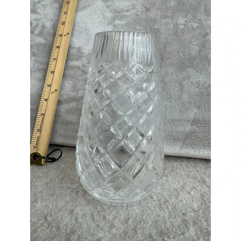 Vintage Cut Glass Diamond Pattern Tapered Floral Vase 7 Inch Clear Regency Style
